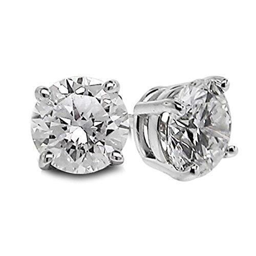 Diamond Stud Earring Solid White Gold 14K Lady Fine Jewelry 2 Carats - Stud Earrings-harrychadent.ca