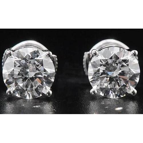 Diamond Stud Earrings 2 Carats Four Prong Round White Gold 14K - Stud Earrings-harrychadent.ca