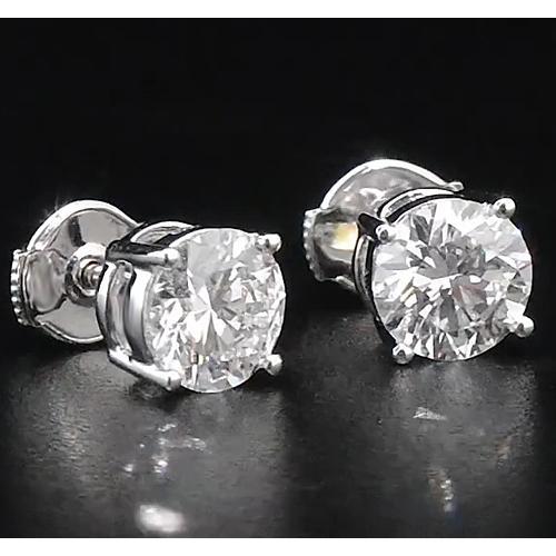 Diamond Stud Earrings 2 Carats Four Prong Round White Gold 14K - Stud Earrings-harrychadent.ca
