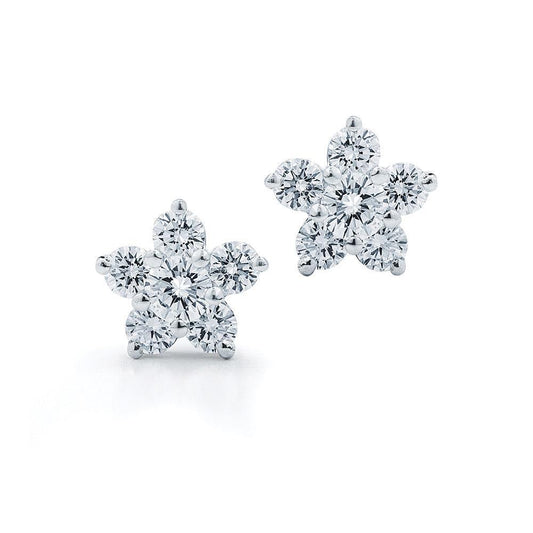 Diamond Stud Earrings 3.50 Carats Flower Shape White Gold 14K - Stud Earrings-harrychadent.ca