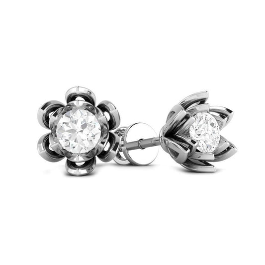 Flower Style 1.50 Ct. Diamonds Women Studs Earrings Gold White 14K - Stud Earrings-harrychadent.ca