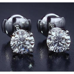 Four Prong Round Diamond Stud Earring 2.50 Carats White Gold 14K