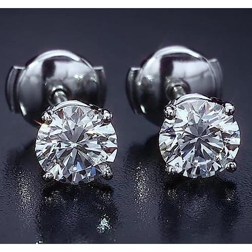 Four Prong Round Diamond Stud Earring 2.50 Carats White Gold 14K - Stud Earrings-harrychadent.ca