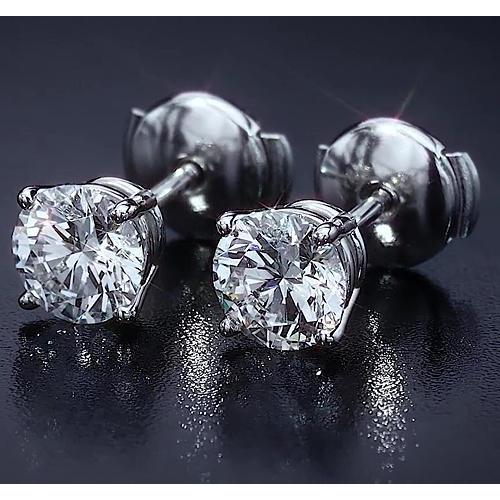 Four Prong Round Diamond Stud Earring 2.50 Carats White Gold 14K - Stud Earrings-harrychadent.ca