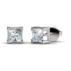 Princess Cut Diamond Stud Earrings 1.60 Ct White Gold 14K