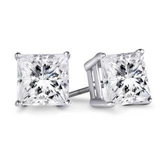 Princess Cut Stud Diamond Earring White Gold 14K 1.20 Ct Prong Set - Stud Earrings-harrychadent.ca