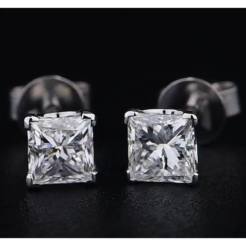 Princess Diamond Stud Earrings 1.50 Carats Prong White Gold 14K - Stud Earrings-harrychadent.ca