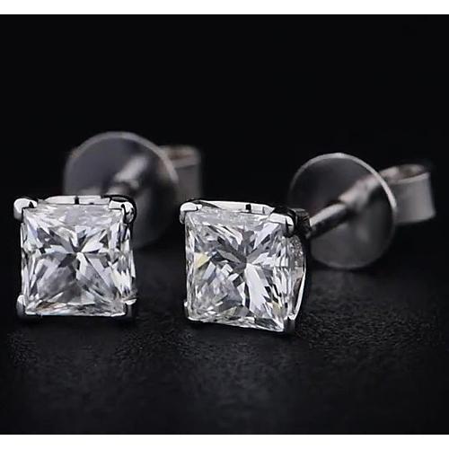 Princess Diamond Stud Earrings 1.50 Carats Prong White Gold 14K - Stud Earrings-harrychadent.ca