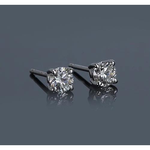 Prong Round Diamond Stud Earring 1 Carat White Gold 14K - Stud Earrings-harrychadent.ca