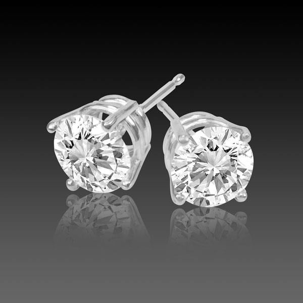 Prong Set 2 Carats Round Diamond Women Stud Earring White Gold 14K - Stud Earrings-harrychadent.ca