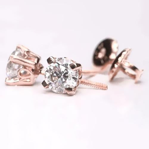 Rose Gold Diamond Studs Earring 1.60 Carats - Stud Earrings-harrychadent.ca