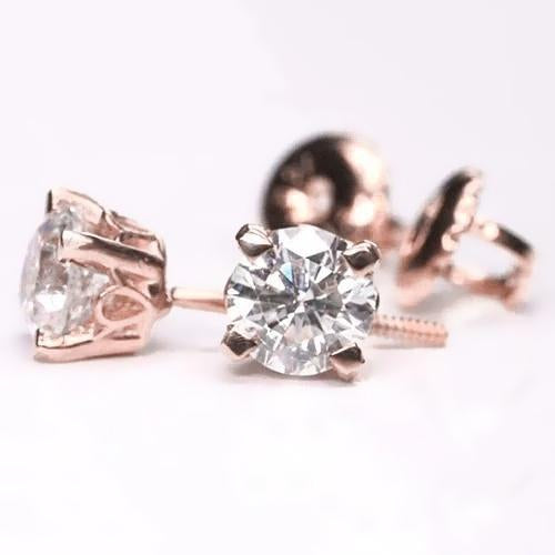 Rose Gold Diamond Studs Earring 1.60 Carats - Stud Earrings-harrychadent.ca