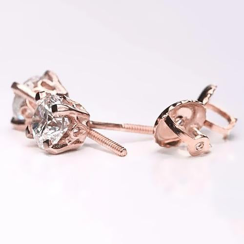 Rose Gold Diamond Studs Earring 1.60 Carats - Stud Earrings-harrychadent.ca