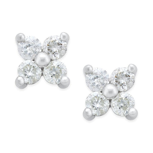 Round Cut Diamonds Flower Style Studs Earring 2.80 Ct White Gold 14K - Stud Earrings-harrychadent.ca