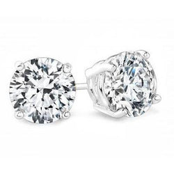 Round Cut Solitaire Natural Earth Mined Diamond Stud Earrings 4 Carats Women Jewelry