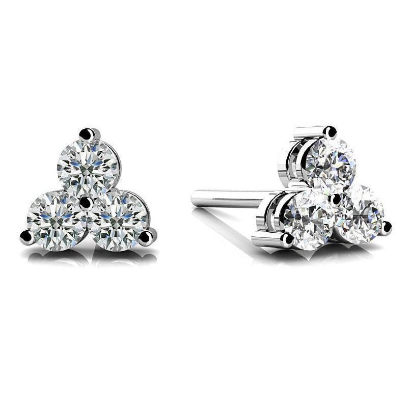 Round Cut Sparkling 3 Ct Diamonds Lady Stud Earrings White Gold 14K - Stud Earrings-harrychadent.ca