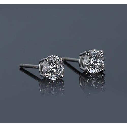 Round Diamond Stud Earring 1 Carat Four Prong White Gold 14K Jewelry - Stud Earrings-harrychadent.ca