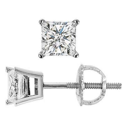Solitaire Princess Cut Diamond Stud Earring 1.70 Carats White Gold - Stud Earrings-harrychadent.ca
