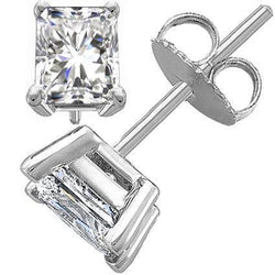 Solitaire Radiant Cut Natural Earth Mined Diamond Stud Earring 2 Carats White Gold 14K