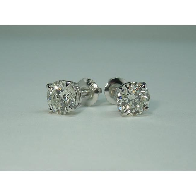 Sparkling Round Diamonds 3.00 Carats Stud Earrings White Gold 14K - Stud Earrings-harrychadent.ca