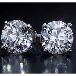 Stud Earrings 4 Carats Round Cut Diamond Jewelry White Gold 14K
