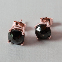 Stud Earrings 7 Carats Cushion Black Natural Earth Mined Diamonds Rose Gold 14K Finish