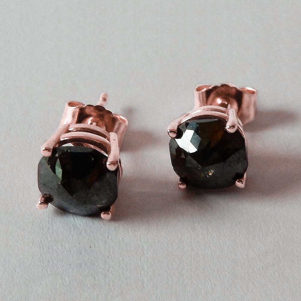 Stud Earrings 7 Carats Cushion Black Diamonds Rose Gold 14K Finish - Stud Earrings-harrychadent.ca