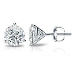 Three Prong Set Natural Earth Mined Diamond Lady Studs Earrings 2.0 Carat White Gold 14K