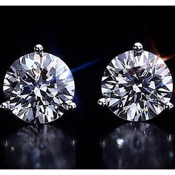 Three Prong Stud Earring Round Natural Earth Mined Diamond 2.50 Carats Jewelry