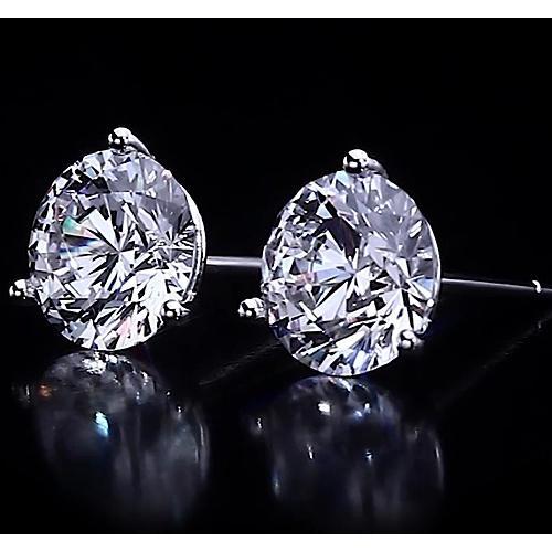 Three Prong Stud Earring Round Diamond 2.50 Carats Jewelry - Stud Earrings-harrychadent.ca