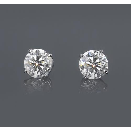 White Gold 14K 1.50 Carats Basket Type Set Round Diamond Stud Earring - Stud Earrings-harrychadent.ca