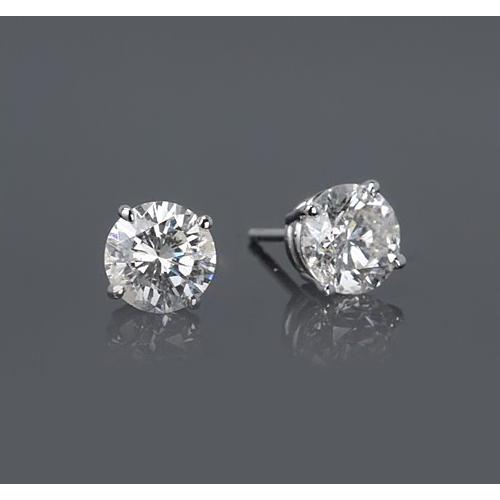 White Gold 14K 1.50 Carats Basket Type Set Round Diamond Stud Earring - Stud Earrings-harrychadent.ca