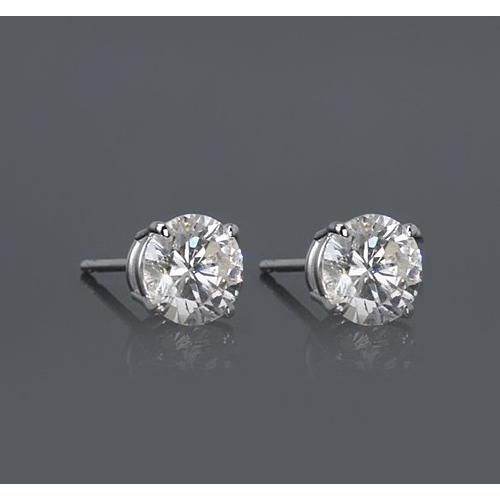 White Gold 14K 1.50 Carats Basket Type Set Round Diamond Stud Earring - Stud Earrings-harrychadent.ca
