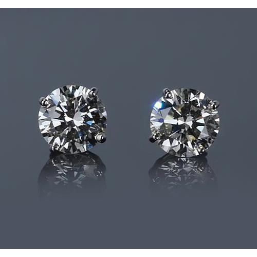 White Gold 14K Prong Round Diamond Stud Earring G Si1 2 Carats - Stud Earrings-harrychadent.ca