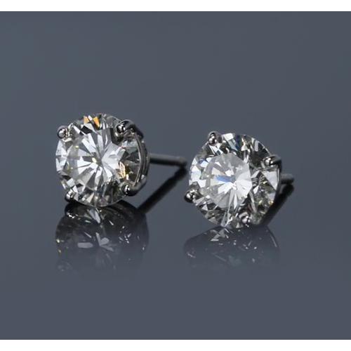 White Gold 14K Prong Round Diamond Stud Earring G Si1 2 Carats - Stud Earrings-harrychadent.ca