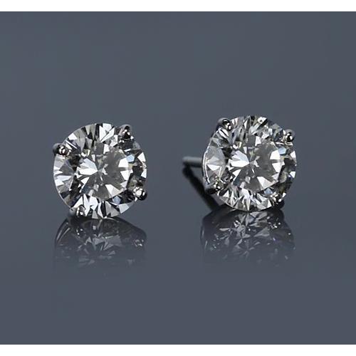 White Gold 14K Prong Round Diamond Stud Earring G Si1 2 Carats - Stud Earrings-harrychadent.ca