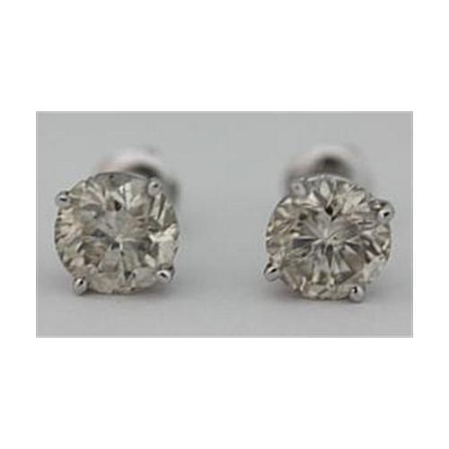 White Gold 14K Round 4 Carat Diamonds Pair Studs Women Earring - Stud Earrings-harrychadent.ca