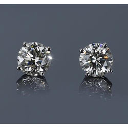 White Gold 2 Carats Round Natural Earth Mined Diamond Stud Earrings
