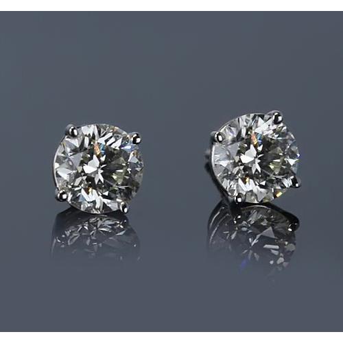 White Gold 2 Carats Round Diamond Stud Earrings - Stud Earrings-harrychadent.ca