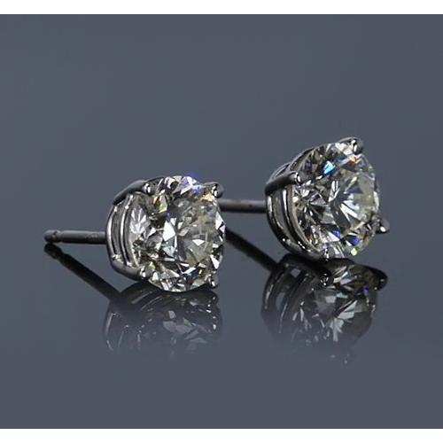 White Gold 2 Carats Round Diamond Stud Earrings - Stud Earrings-harrychadent.ca