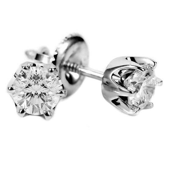 White Gold Solitaire Round Diamond Stud Earring Women Jewelry 2 Ct. - Stud Earrings-harrychadent.ca