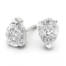 Women Pear Cut Natural Earth Mined Diamond 1.60 Carats Stud Earrings Solid Gold Jewelry