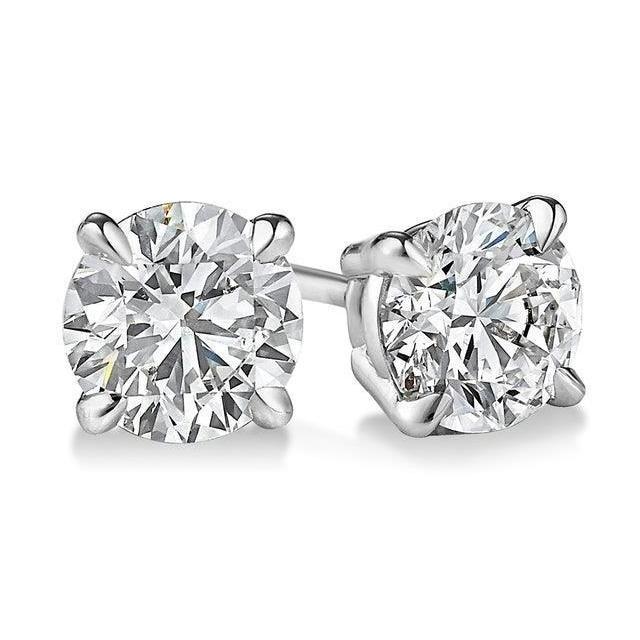 Women Round Cut 4 Carats Diamond Stud Earring Solid White Gold 14K - Stud Earrings-harrychadent.ca