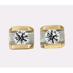 Yellow Gold Round Natural Earth Mined Diamond Channel Set Stud Earrings 1 Carat