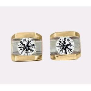 Yellow Gold Round Natural Diamond Channel Set Stud Earrings 1 Carat