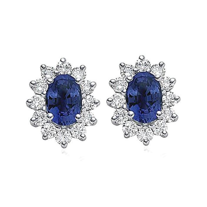 2.50 Carats Oval Blue Diamond Stud Earrings Diamond White Gold 14K - Studs- Halo-harrychadent.ca