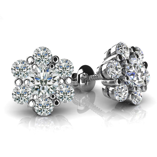 5 Carats Round Diamond Flower Shape Women Stud Halo Earrings - Studs- Halo-harrychadent.ca