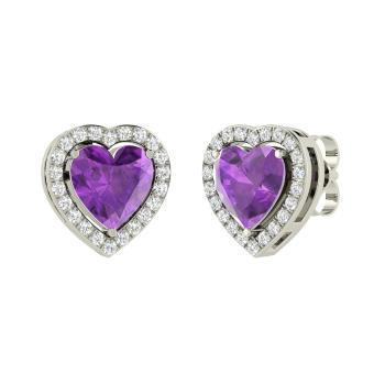 Amethyst And Diamonds 6.80 Carats Studs Earrings Halo White Gold 14K - Studs- Halo-harrychadent.ca