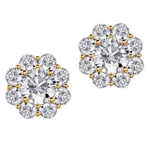 Natural Round Diamond Halo Stud Earrings Pave 4.50 Ct. Yellow Gold14K - Studs- Halo-harrychadent.ca