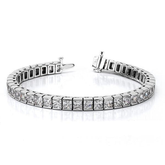 21 Carats Princess Cut Diamond Tennis Bracelet White Gold 14K - Tennis Bracelet-harrychadent.ca